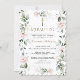 Invitation Vert rose Floral espagnol Mi Bautizo Baptism