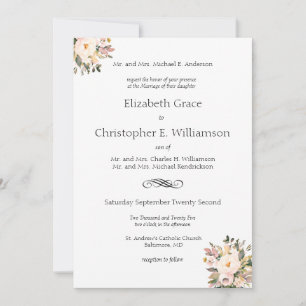 Invitation Vert rose floral Mariage traditionnel
