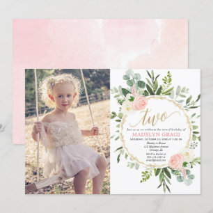 Invitation Vert rose or élégant fille 2e anniversaire photo