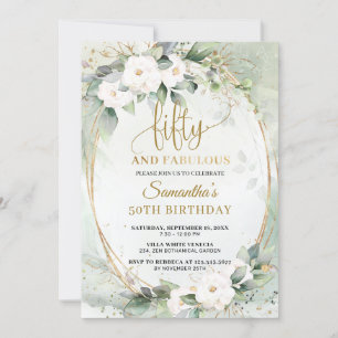 Invitation Vert Roses blanches eucalyptus cinquante et fabule