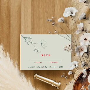 Invitation Vert Rouge Boho Coton Fleur Répondre aimablement