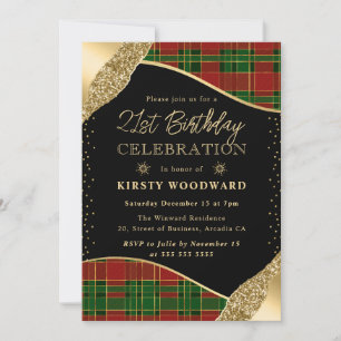Invitation Vert, rouge et or Plaid hiver 21e anniversaire