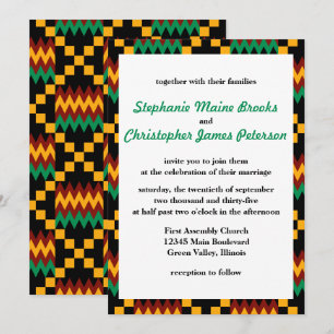 Invitation Vert, Rouge foncé, Tissu Kente Jaune