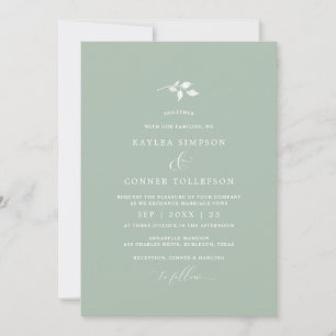 Invitation Vert Sage clair Mariage Simple Élégant Classique