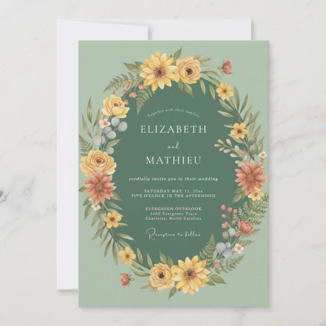 Invitation Vert sage mariage automnal vibrant (Devant)