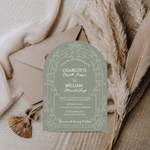 Invitation Vert Sauge Arc Orné Botanique Mariage