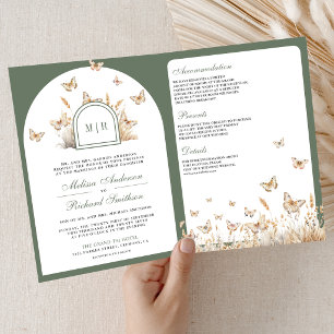 Invitation Vert sauge beige Arche de mariage papillon Fleur s