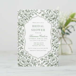 Invitation Vert sauge blanc chinoiserie floral fête de mariag
