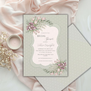 Invitation Vert sauge bordeaux floral élégant Shower de maria