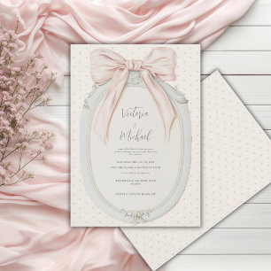 Invitation Vert sauge cadre à ruban rose mariage vintage