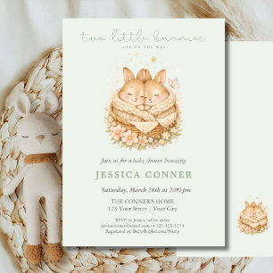 Invitation Vert Sauge Deux Petits Lapins Baby Shower