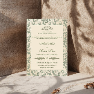 Invitation Vert sauge et mariage islamique musulman floral be