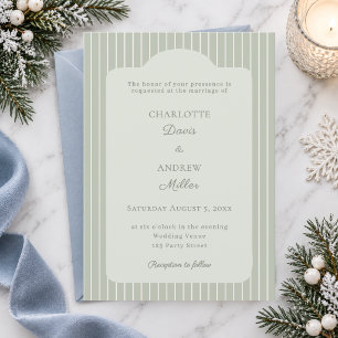Invitation Vert sauge et rayures élégantes de mariage en ivoi