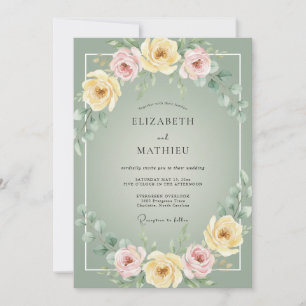 Invitation Vert sauge Fleurs douces Mariage fleuri
