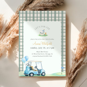Invitation Vert Sauge Gingham Baby Shower de Golf