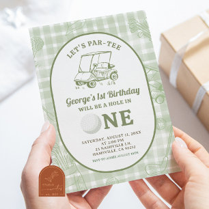Invitation Vert sauge Gingham drôle Golf Premier Anniversaire