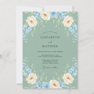 Invitation Vert sauge Mariage aquarelle printanier aérien