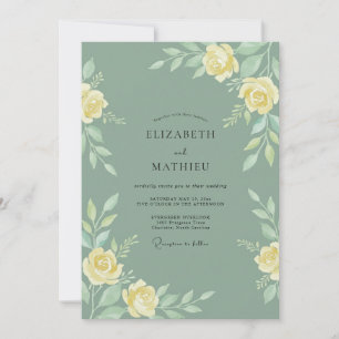 Invitation Vert sauge mariage aquarelle serein