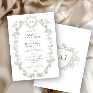 Invitation Vert sauge mariage floral classique victorien fran