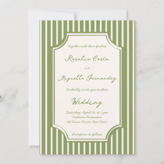 Invitation Vert sauge rayures vintage robe de mariée