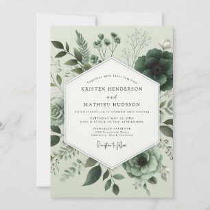 Invitation Vert sauge Sérénité botanique Mariage