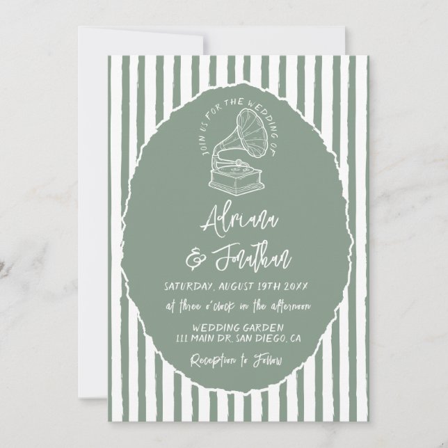 Invitation Vert sauge Simple Mariage Peint à la main (Devant)