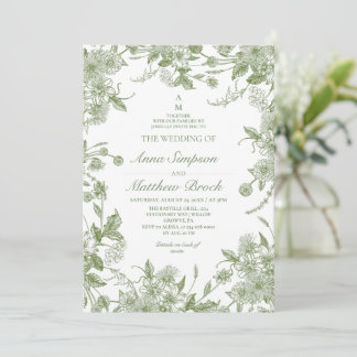 Invitation Vert sauge Tout en Un Mariage Fleurs sauvages fran