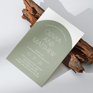 Invitation Vert sauge typographie moderne arche mariage + QR