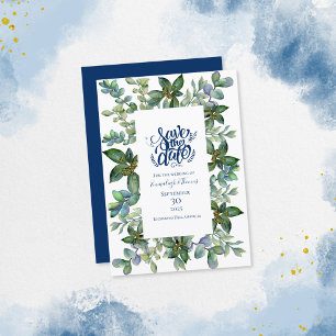 Invitation Vert simple bleu marine Sauvez la date