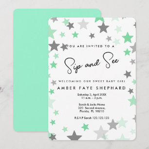 invitation vert Sip and See, nouveau bébé, bienven