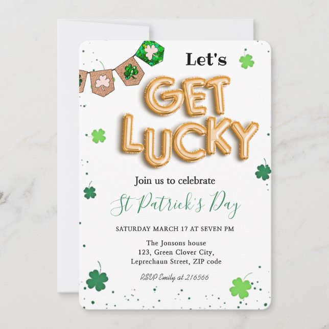 Invitation Vert St. Patrick Fête du Trèfle Chanceux (Devant)