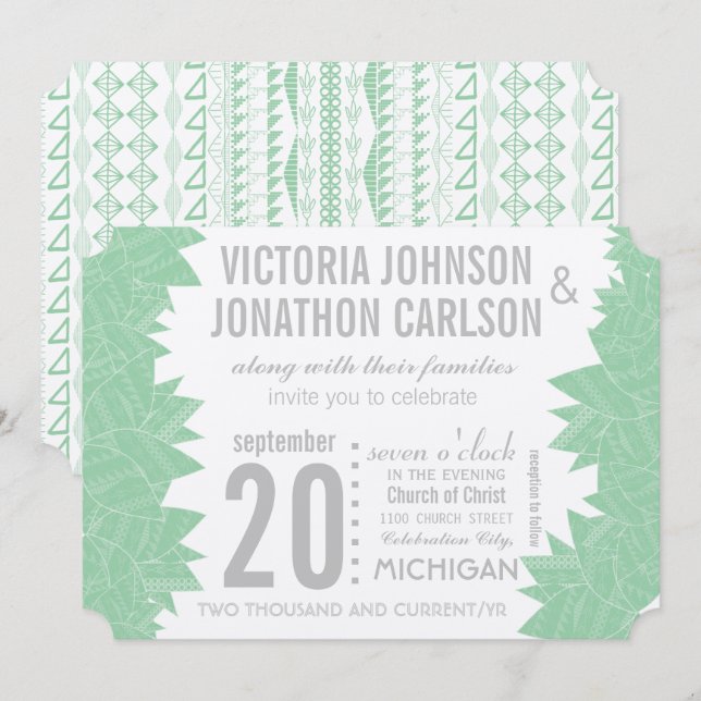 Invitation Vert Succulent ModerneTypographie Mariage (Devant / Derrière)