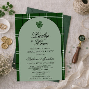 Invitation Vert Tartan Carreaux Chanceux en Amour Fiançailles