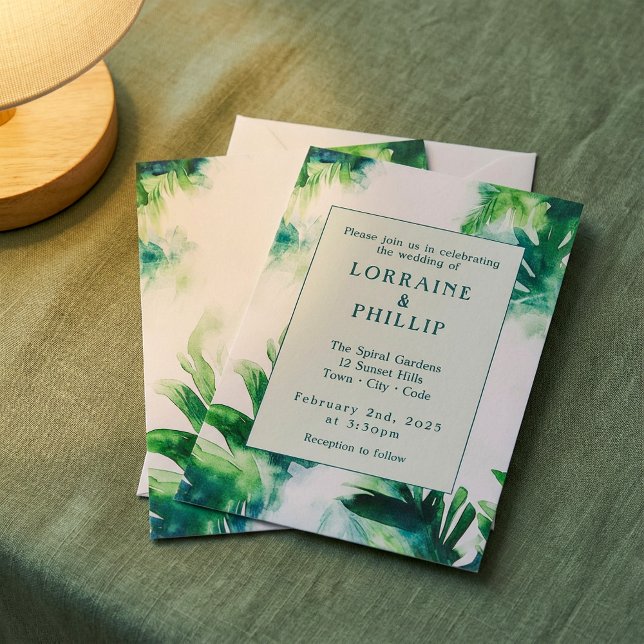 Invitation Vert tropicale Élégant vert botanique feuillus (Tropical Greenery Elegant Botanical leafy green Invitation)