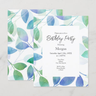 Invitation Vert turquoise bleu Feuilles