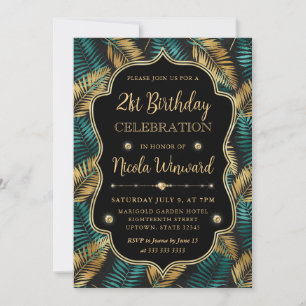 Invitation Vert turquoise Or Feuille de palmier Élégant Anniv