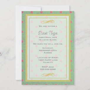 Invitation Vert Vintage à pois roses Fête générale