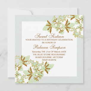 Invitation verte d'anniversaire de fleurs de sweet