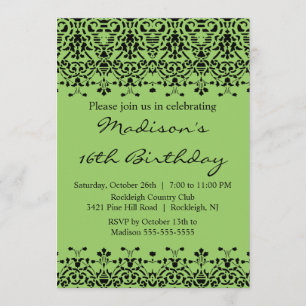 Invitation verte d'anniversaire de sweet sixteen