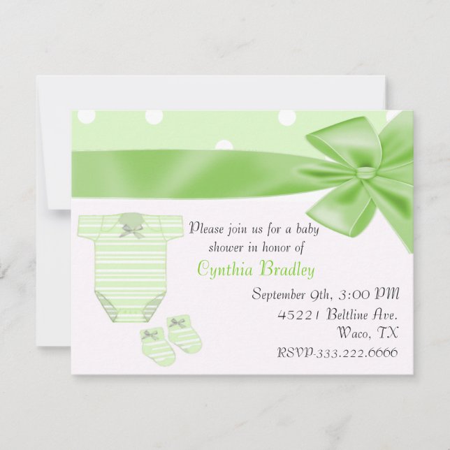 Invitation verte de baby shower (Devant)