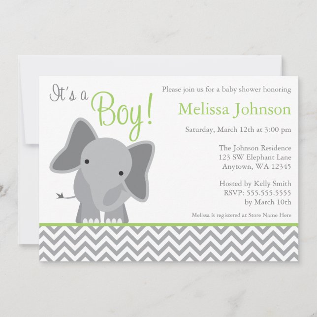 Invitation verte de baby shower de Chevron (Devant)