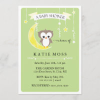 Invitation verte de baby shower du petit hibou |