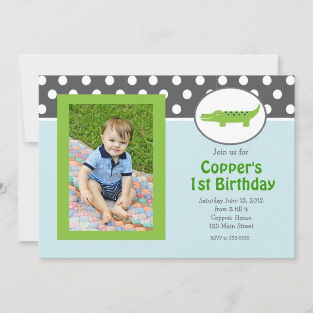 Invitation verte et bleue d'anniversaire (Devant)