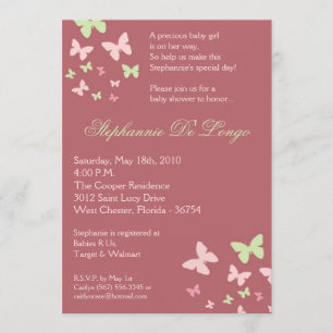 invitation verte rose de baby shower du papillon