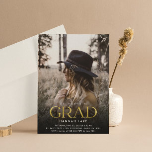 Invitation Vertical 3 Photo Gold Foil Grad Photo Graduation