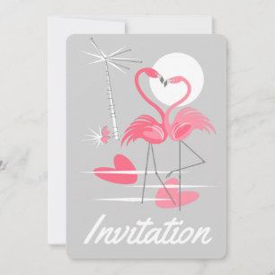 Invitation verticale Flamingos Love