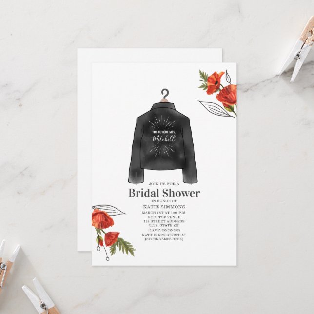 Invitation Veste en cuir Poppies Futur Mme Fête des mariées (Devant/Arrière en situation)
