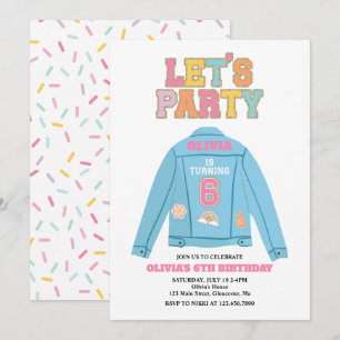 Invitation Veste en jean Preppy Patch 6E Anniversaire