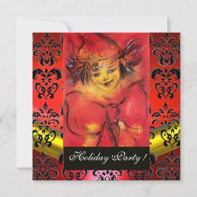 Invitation VÊTEMENT AVEC BOW ROUGE OR NOIR DAMASK MONOGRAM Ru (Devant)