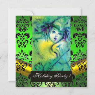 Invitation VÊTEMENT EN VERT, NOIR DAMASK MONOGRAM, JEU D'Émer